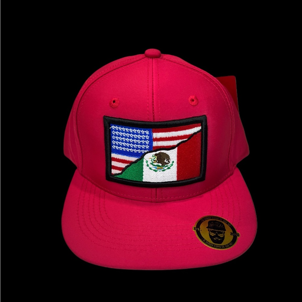 Red Snapback Hat with Flag Patch